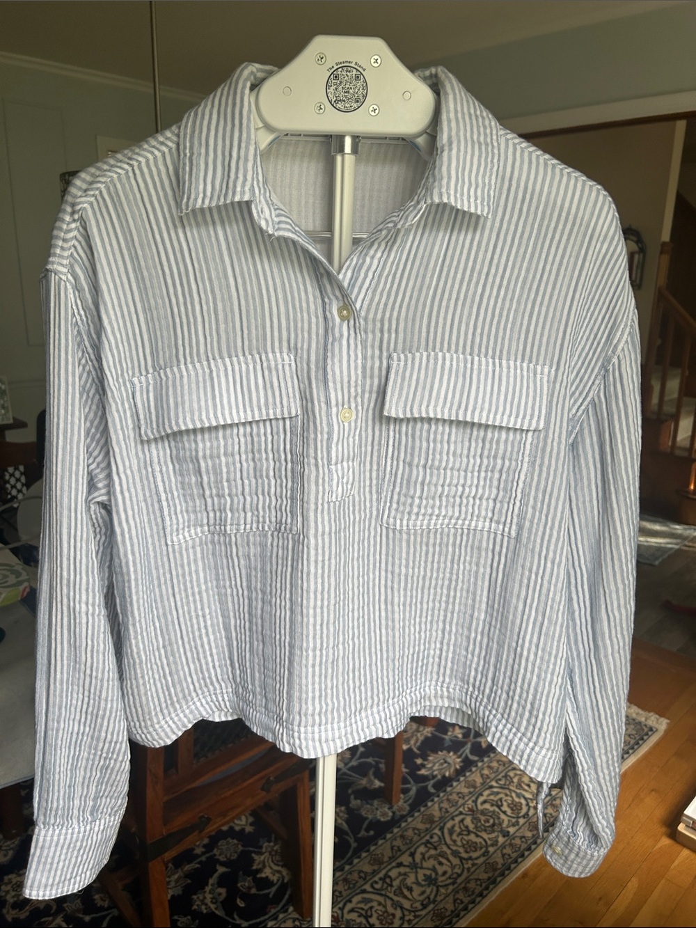 Lou & Grey Blue and White Striped Button-Down Shirt